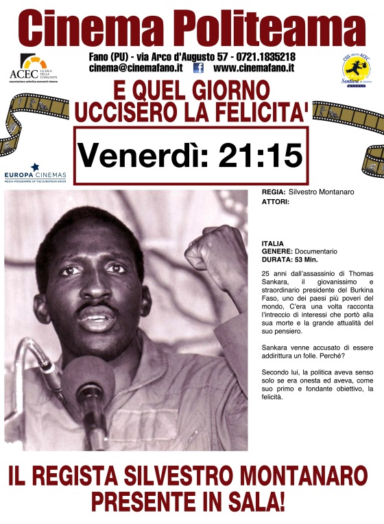 L'AFRICA CHIAMA inviata tutti il 4 ottobre per la proiezione del documentario su Thomas Sankara con il regista Silvestro Montanaro